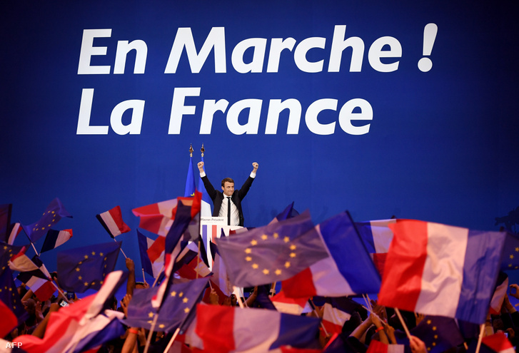 Emmanuel Macron a választások első fordulója után tartott kampányeseményen.