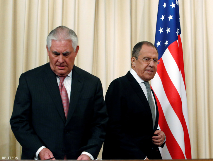 Rex Tillerson amerikai és Szergej Lavrov orosz külügyminiszter Moszkvában, április 12-én