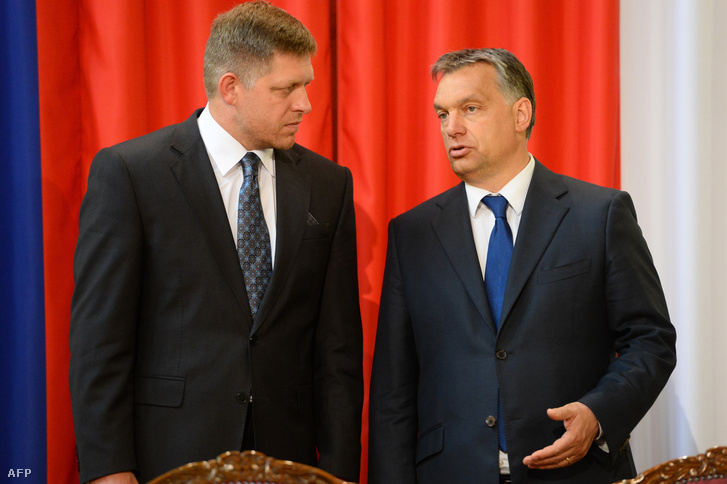Orbán Viktor és Robert Fico a Parlamentben, 2013-ban.