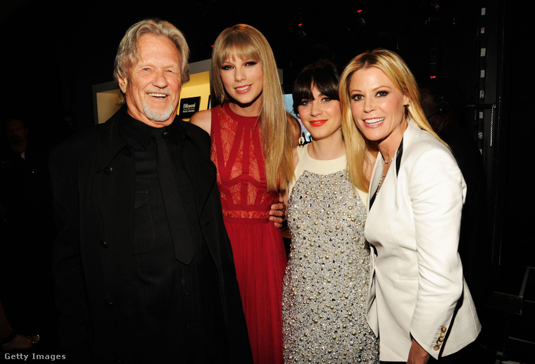 Ez pedig egy sajátos csoportkép az öt évvel ezelőtti díjátadóról: Kris Kristofferson country énekes és Taylor Swift mellett Zooey Deschanel és Julie Bowen mosolyog a kamerának.