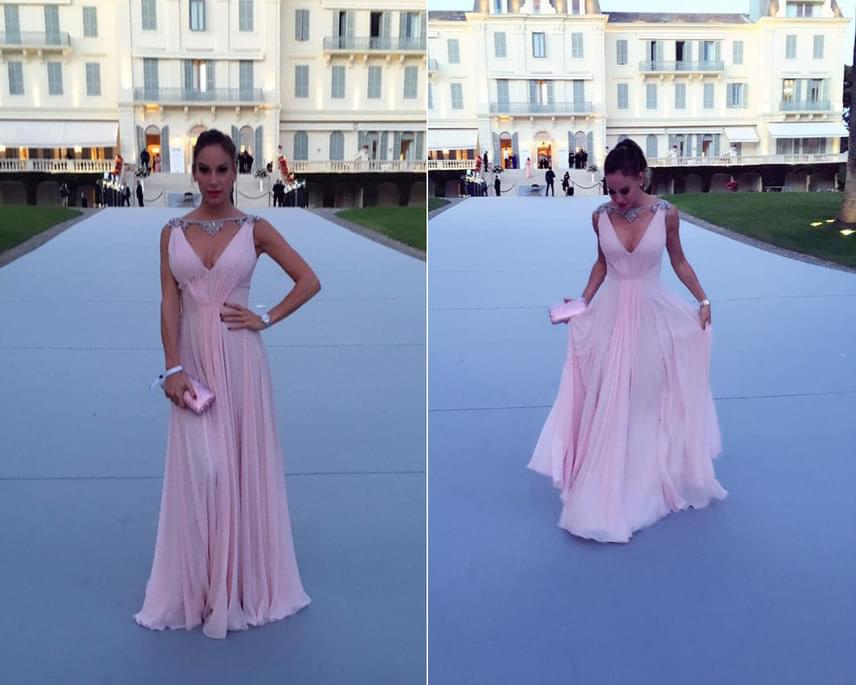 
                        	Timi az Instagram-oldalán elárulta, hogy ezúttal nem egy híres tervező ruhájába bújt, ezt a darabot Cannes-ban vásárolta egy boltban.