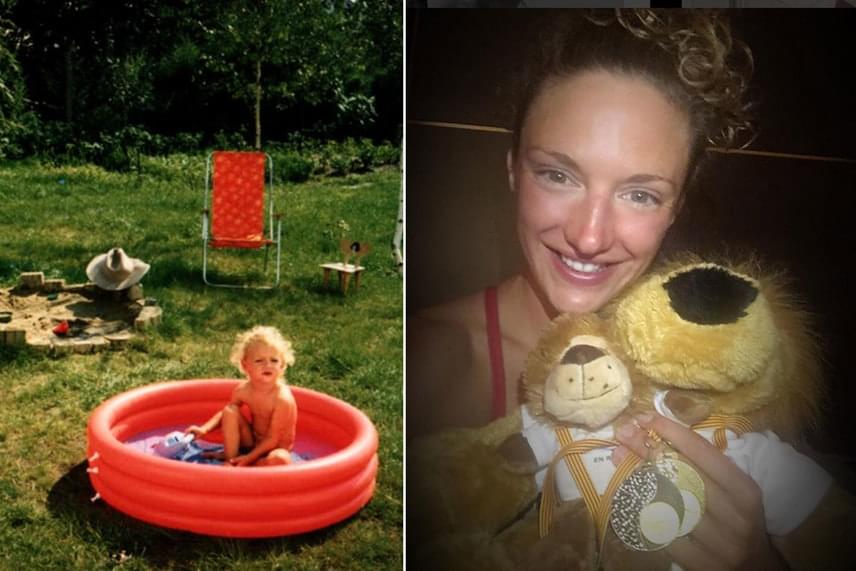 	"Minden a kerti medencénkben kezdődött... :)" - írta Hosszú Katinka Instagram-oldalán ehhez az ennivaló gyerekkori fotóhoz. Tündéri kislány volt, és bár azóta már valódi medencékben rója a hosszokat és halmozza a sikereket, gyermeki lelke ma is megmaradt, ahogyan azt a jobbra látható fotó is bizonyítja.