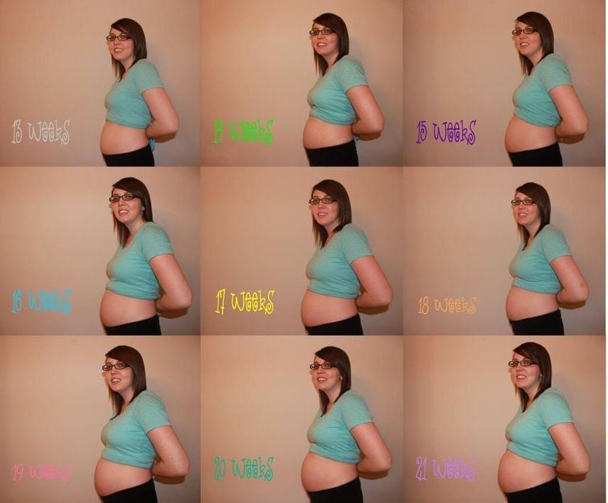 
                        	A 21. hétre Cassie babapocakja már egészen kikerekedett: óriási a különbség a 13. heti képhez képest.