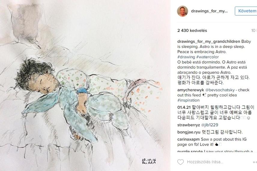 
                        	Chan Jae egyik fia, Ji, aki New Yorkban él családjával, a Facebooknál dolgozik, és bátorította édesanyját, hogy készítsenek egy Instagram-profilt, majd osszák meg minden nap a nagypapa rajzait. Ji ugyanis emlékezett, édesapja milyen szépen rajzolt, amikor ő még gyerek volt.