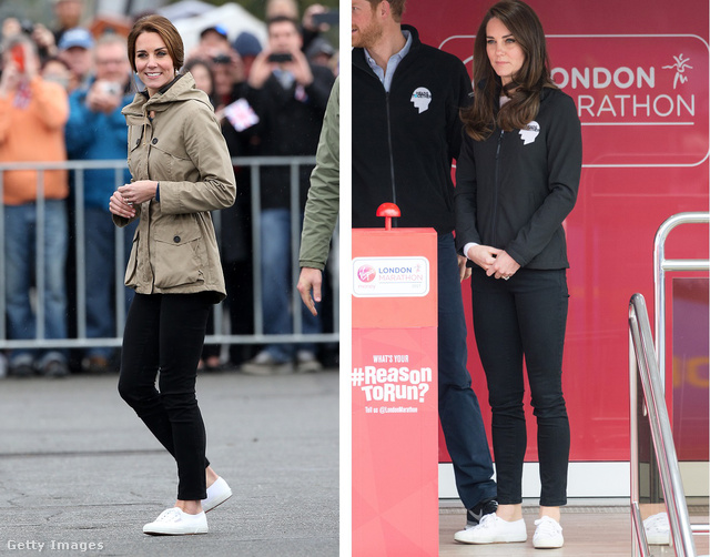 Katalin 2016 októberében Kanadában és 2017 áprilisában a London maratonon. A cipő a közös a két képben.