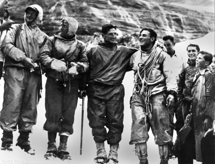 Az Eiger északi falának első megmászói 1938-ban: Heinrich Harrer, Fritz Kasparek, Anderl Heckmair és Ludwig Vörg ( / Getty Images Hungary)