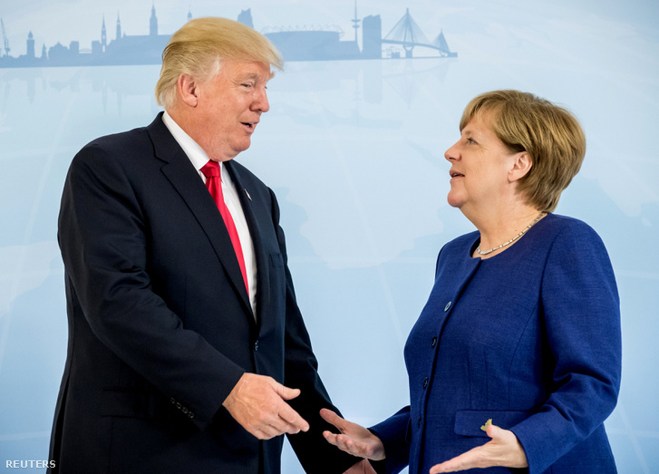 Trump és Merkel Hamburgban.
