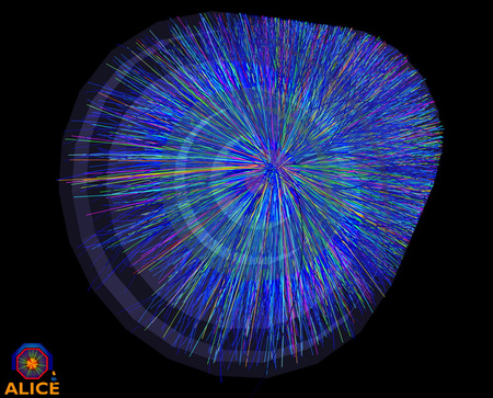 Az egyik ólomion-ütközés során keletkezett részecskék (képek:CERN)