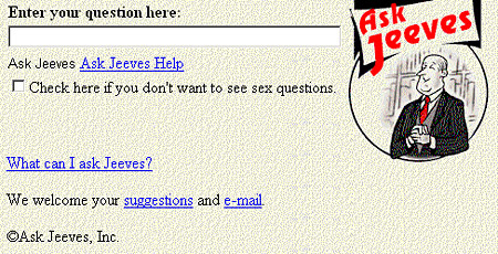 Az Ask Jeeves nyitólapja 1997-ben, amikor a Google indult