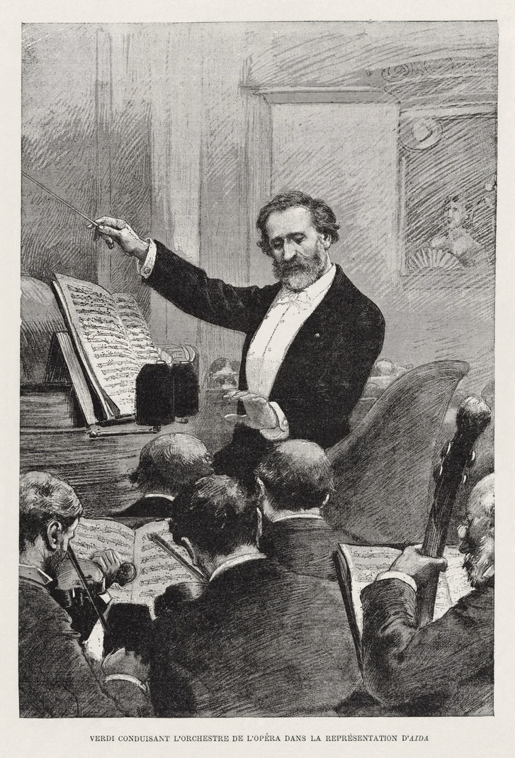 Verdi az Aida vezénylése közben 1880-ban, Párizsban