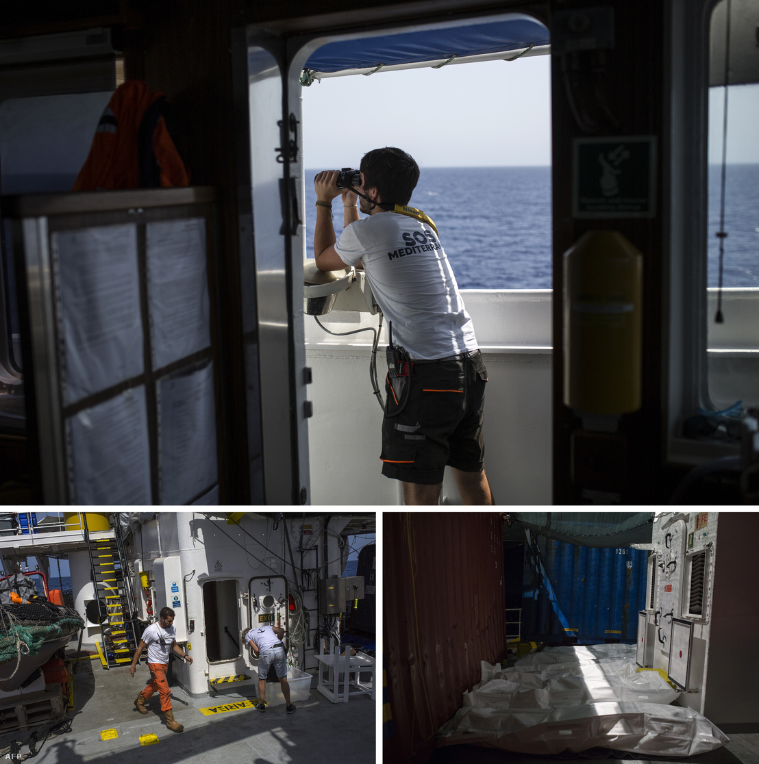 Az SOS Mediterranee és az Orvosok Határok Nélkül (MSF) szervezetek által működtetett Aquarius mentőhajó fedélzete 2017. augusztus 11-én