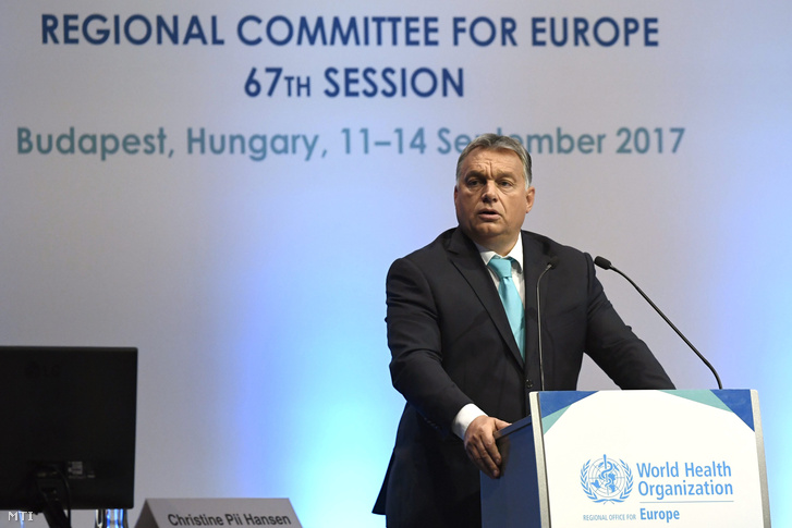 Orbán Viktor miniszterelnök beszédet mond az Egészségügyi Világszervezet Európai Regionális Bizottságának 67. ülésén a Budapesti Kongresszusi Központban 2017. szeptember 11-én.