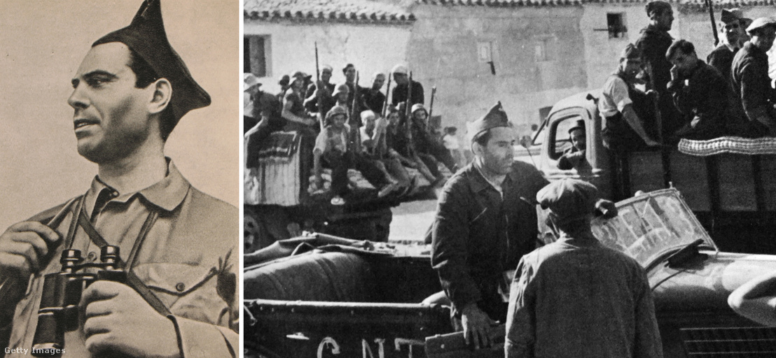Durruti, az anarchisták egyik vezére. A bal oldali felvétel Kolcov naplójából való.