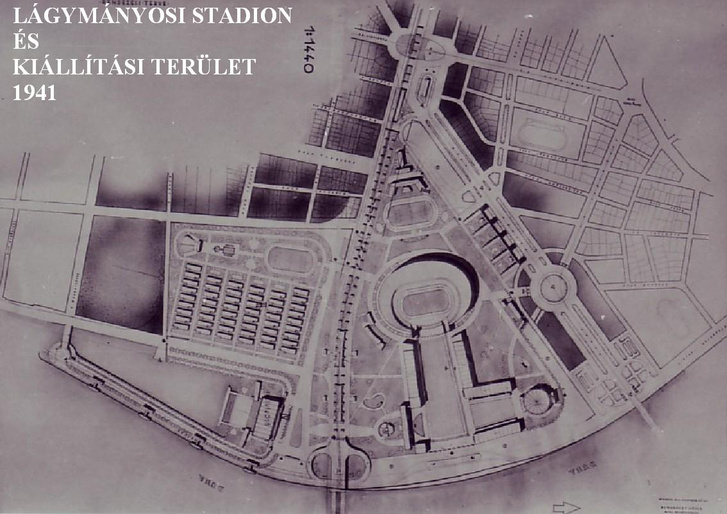 Látványterv 1941-ből a Lágymányosra tervezett stadionról.