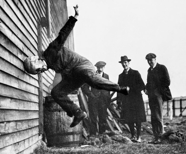 Testing football helmets, 1912