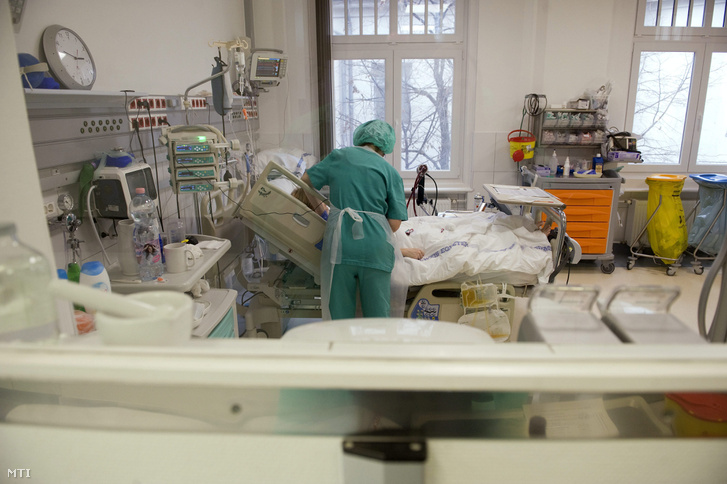 Egy ápoló dolgozik a fővárosi Városmajori Szív- és Érgyógyászati Klinika szívtranszplantációs intenzív osztályán 2013. január 11-én.