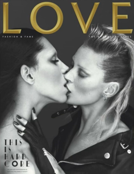 Kate Moss és Lea T csókolóznak a Love címlapján