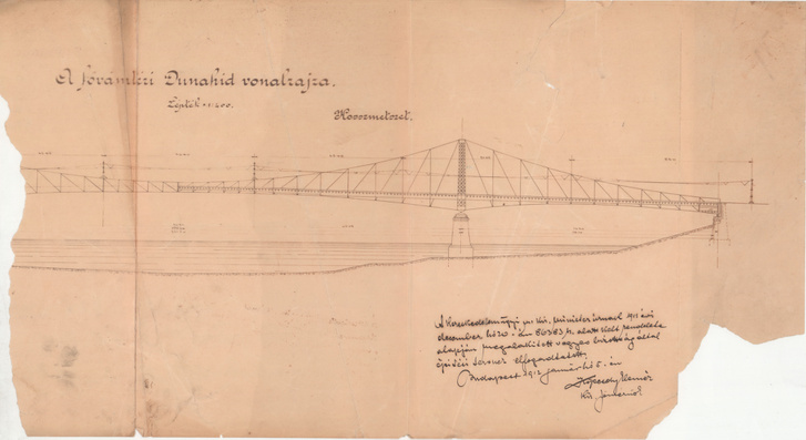 A Ferenc József (Szabadság) híd felsővezetékének tervrajza
