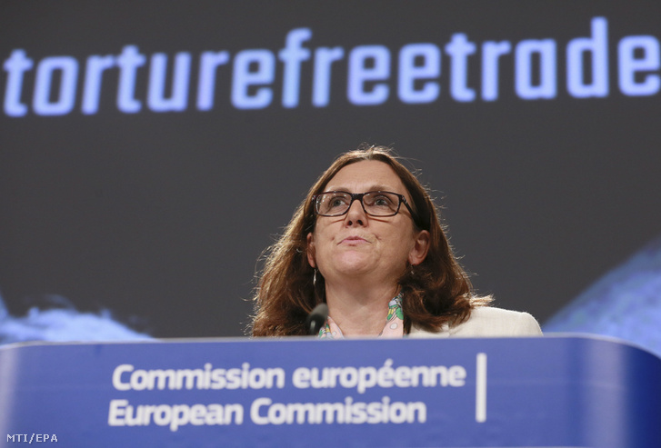 Cecilia Malmström, a kereskedelpolitikáért felelős uniós biztos sajtótájékoztatót tart Brüsszelben 2017. szeptember 7-én