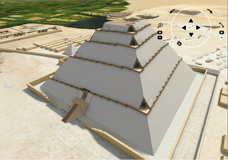 A feltételezett rámpa a piramis körül (fotó: Dassault Systems)
