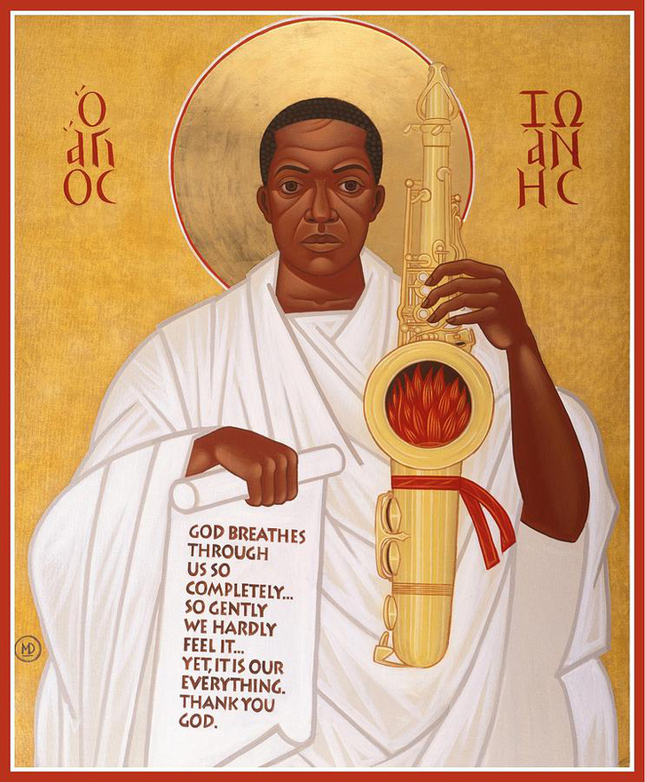 "God breathes through the holy horn of St. John Coltrane" - Mark Dukes festménye