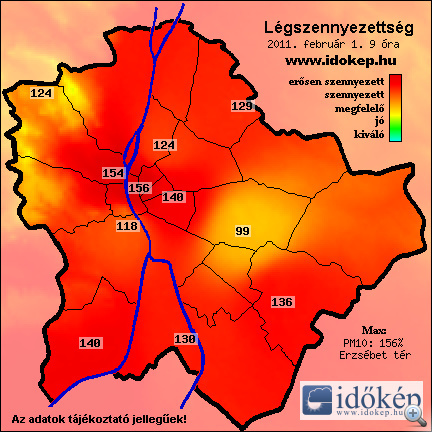 Levegőszennyezettség Budapesten reggel 9-kor