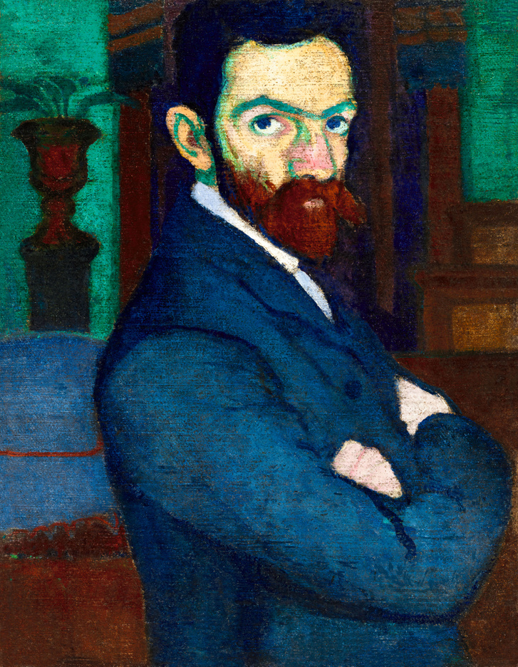ZIFFER SÁNDOR (1880-1962) Önarckép zöld falú nagybányai műteremben, 1907 körül Olaj, vászon, 60,5 x 46,5 cm