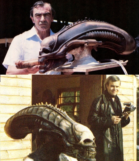Carlo Rambaldi, H.R. Giger és az első Alien-fej (forrás: aliensandpredators.tumblr.com)