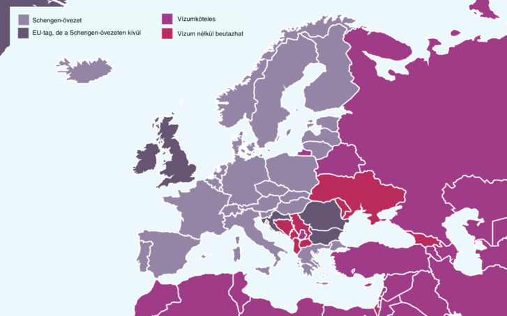 A Schengen-övezet vízumpolitikája Európában.