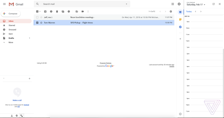 Így nézhet ki a megújult Gmail a felületbe integrált naptárral