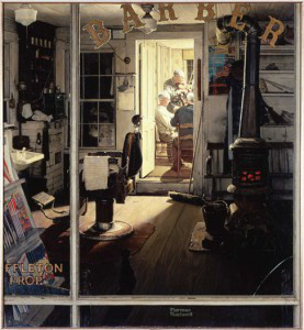 Norman Rockwell Shuffleton's Barbershop című képe (forrás: Wikipedia)