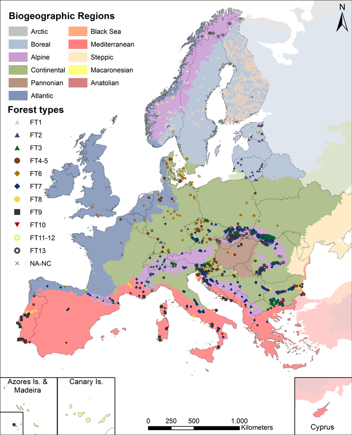 Európa utolsó őserdei, bioföldrajzi területek szerint