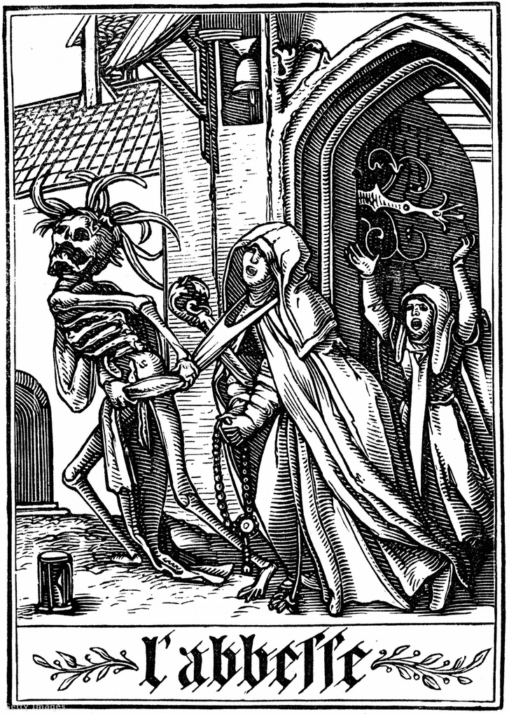 A Halál elragadja az apácát – Egy metszet ifj. Hans Holbein 1538-as haláltánc sorozatából