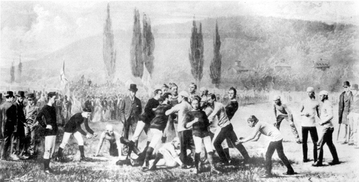 Kép az 1874-es első, igazi amerikafutball-meccsről