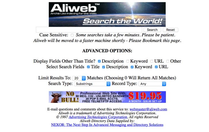 Az AliWeb 1997-ben...