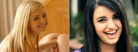 Balra a szőke hajú Rebecca Black hasonmás, jobbra pedig az énekesnő látható