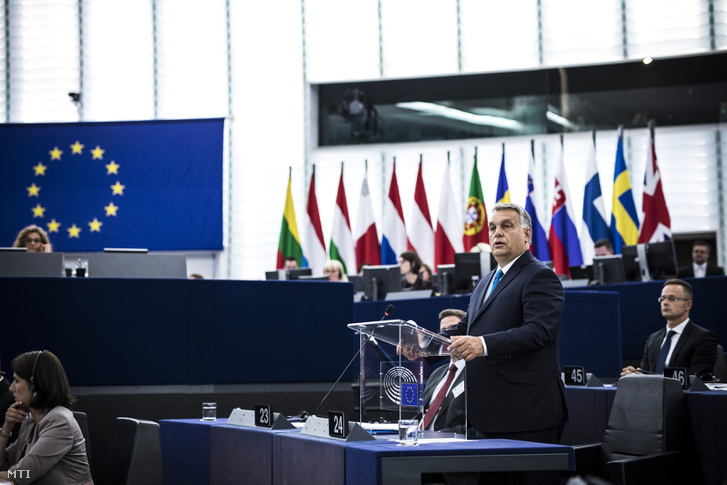 Orbán Viktor miniszterelnök felszólal az Európai Parlament vitáján 2018. szeptember 11-én.