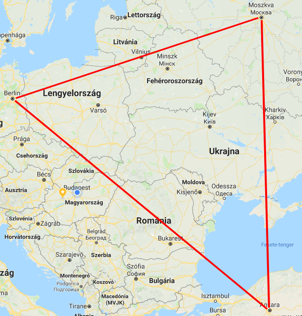 A Berlin-Ankara-Moszkva háromszög térképen ábrázolva
