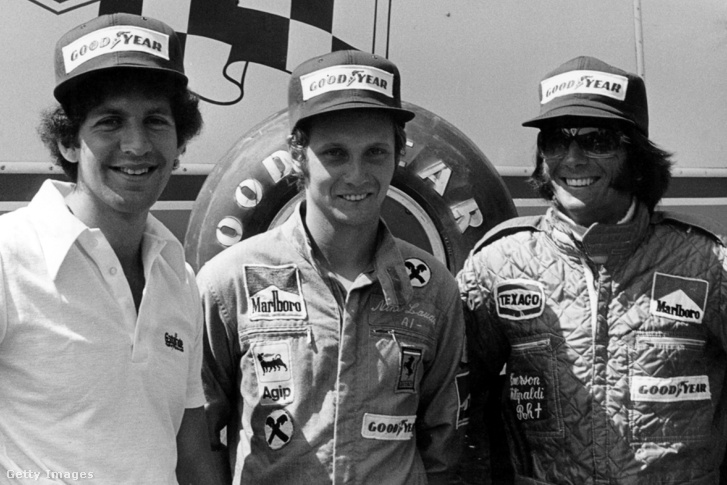 Emerson Fittipaldi, Niki Lauda és Jody Scheckter Belgiumi Nagydíjon 1974. május 12-én