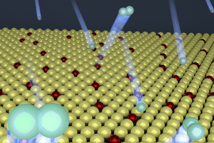 Hidrogénfejlődés molibdén diszulfid kristályokba beépült egyedi oxigénatomokon (3D modell)