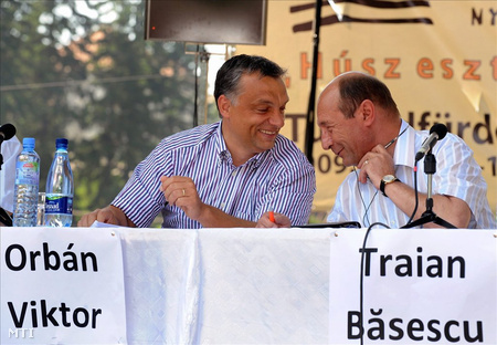 Orbán Viktor és Traian Basescu a XX. Bálványosi Nyári Szabadegyetemen