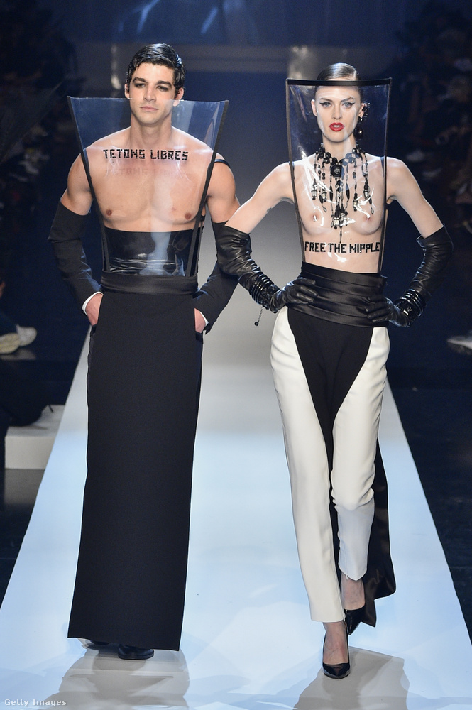 Ezen a divathéten Jean-Paul Gaultier így mutatta meg, hogy mit gondol a férfi és a női divat különbségeiről, illetve hasonlóságairól