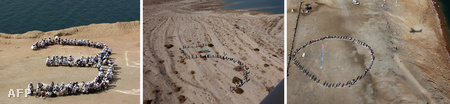 A 350.org aktivistái élő számokat formálnak a Holt-tenger partján