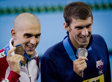 Cseh és Phelps az érmekkel (Fotó: Illyés Tibor)