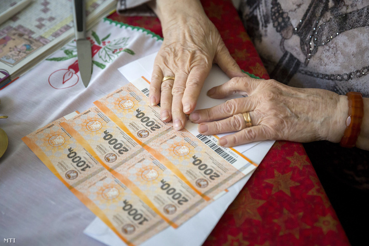 A kézbesített Erzsébet-utalvány szelvényeit számolja egy XIII. kerületi nyugdíjas lakos Budapesten 2017. december 7-én