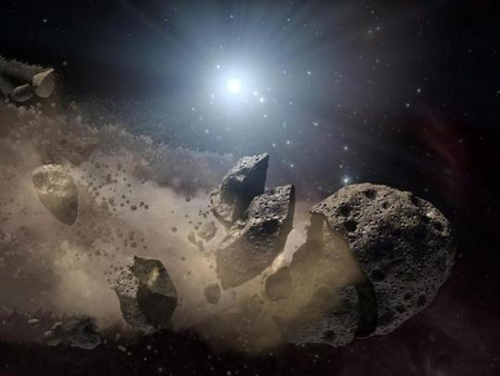 Az elképzelések szerint a dinoszauruszok kipusztulását egy, az aszteroidaövben ütközés következtében részeire szakadt hatalmas kisbolygó egyik darabjának Földbe csapódása okozta. Az új WISE-adatok alapján azonban megkérdőjelezhető, hogy az ún. Baptistina-család egyik tagjáról lenne szó.[NASA/JPL-Caltech]