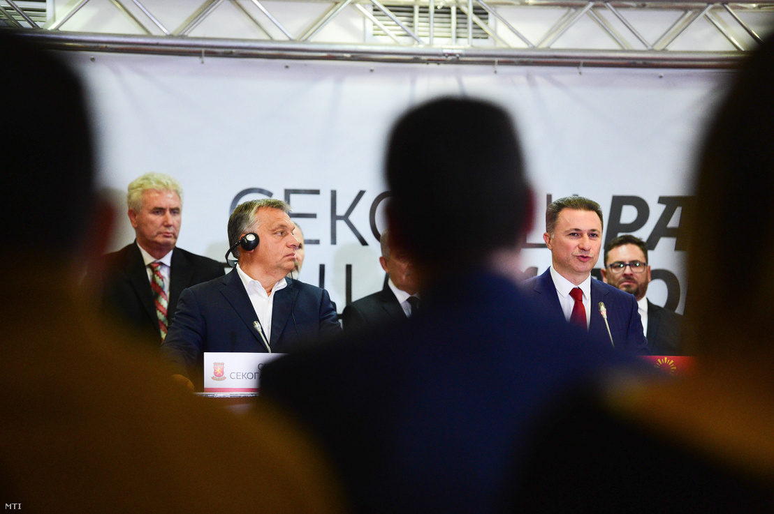 Viktor Orbán and Nikola Gruevski at a press conference in Macedonia in 2017