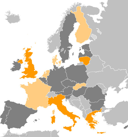 Sárgával és halványsárgával az EFD-t alkotó országok