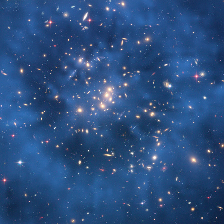 A CL0024+17 galaxishalmaz magját körülvevő sötét anyag gyűrűje a Hubble űrteleszkóp felvételén