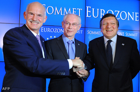 Papandréu, Van Rompuy és Barroso a július 21-i EU-csúcson